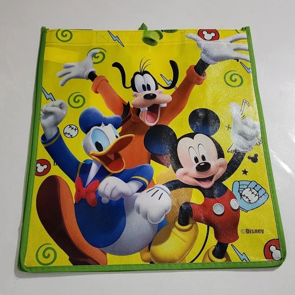 Disney Mickey Mouse Goofy Donald Duck Bright Green Kids Tote Bag NEW